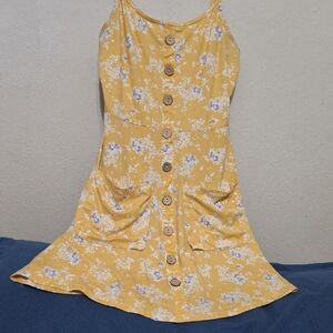 Almost Famous Yellow Floral Button-Front Sundress with Pockets
